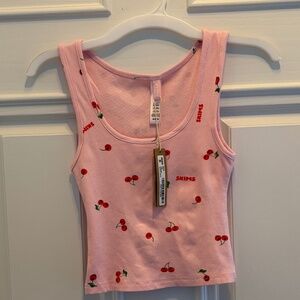 NWT Skims Pink Crop Cami with Cherries Logo M